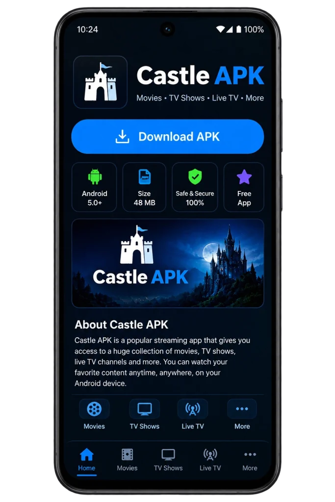 Castle APK for Android download displayed on a mobile phone screen.